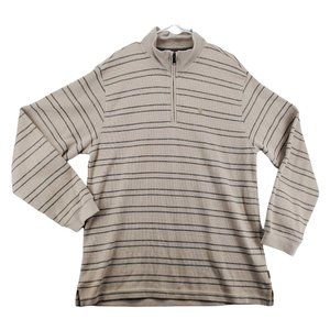 IZOD Sweater Men's Long Sleeve Striped 1/4 Zip Pullover High Neck Tan Large